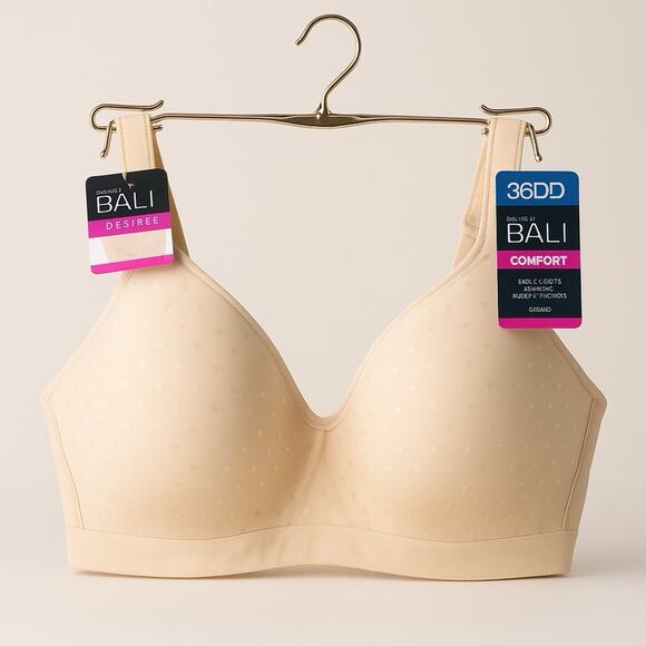 Beauty by BALI Wireless Bra #DFB540 Beige Dot Size: 36 DD NWT $44 - Picture 1 of 6